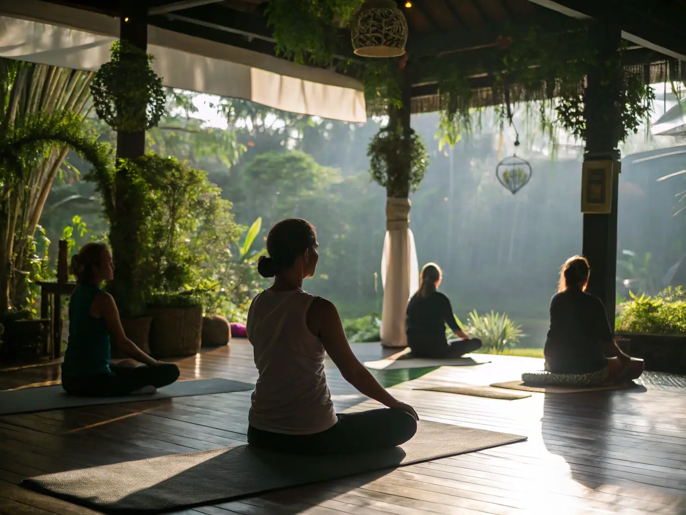 A person enjoying a peaceful yoga session in a sunlit studio, emphasizing the holistic wellness approach of LotusWellness.co.nz.
